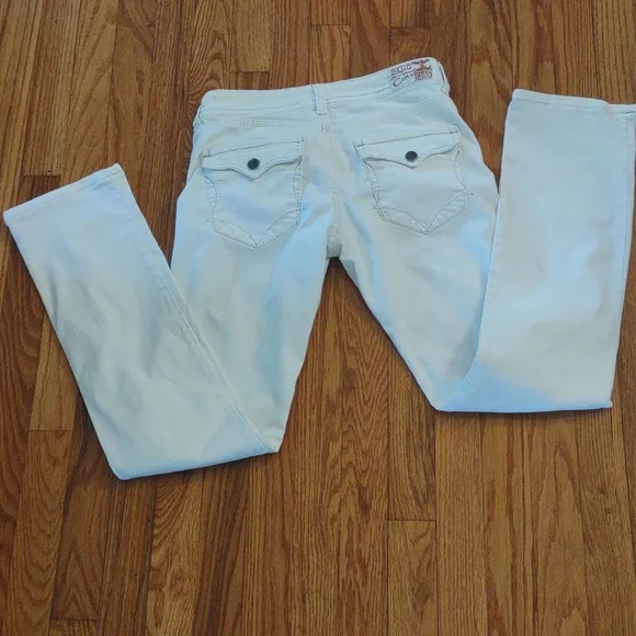 Women’s Skinny Jeans in White with Gray Contrast Stitching - Picture 6 of 7